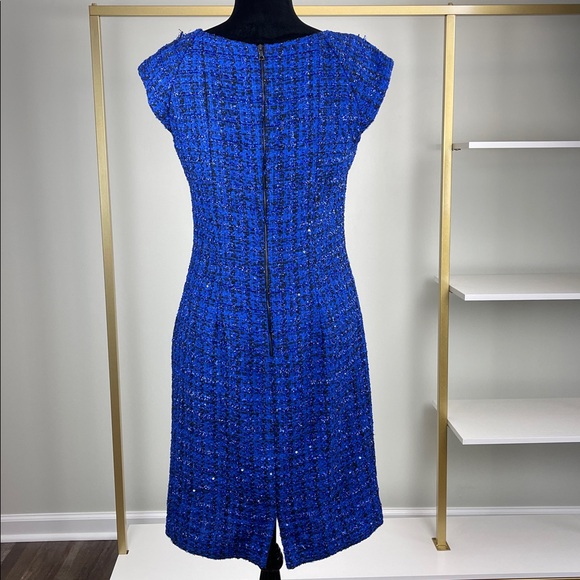 Kay Unger Stunning Blue Tweed Sleeveless Dress with Ribbon Detail Ladies Size 8 - Picture 2 of 9